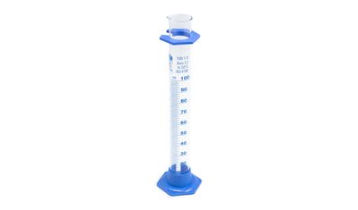 Measuring cylinder, glass, 100 ml, hexagonal plastic base