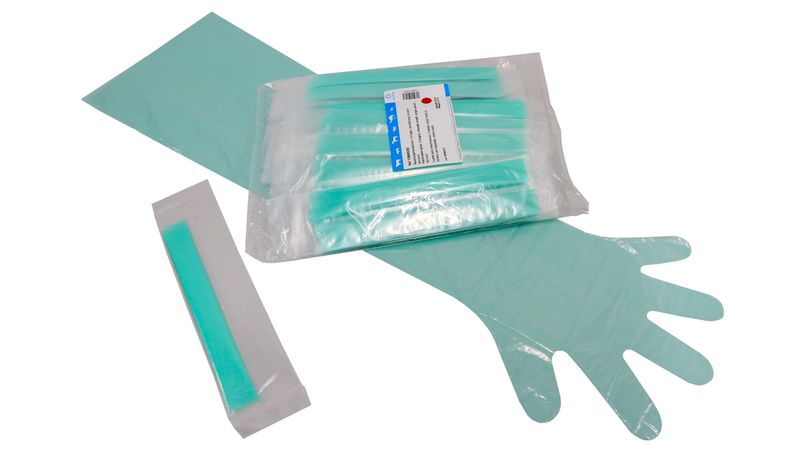 Insemination glove, 5 fingers, sterilized, individually packed