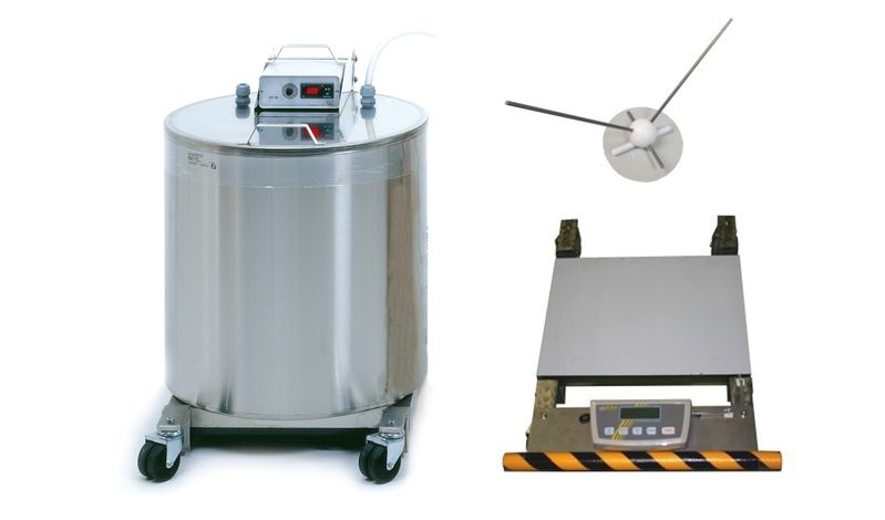 Heated extender vat, 200 l, with scale, stirrer, on rolls