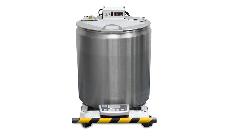 Heated extender vat, 200 l, with scale, stirrer, on rolls