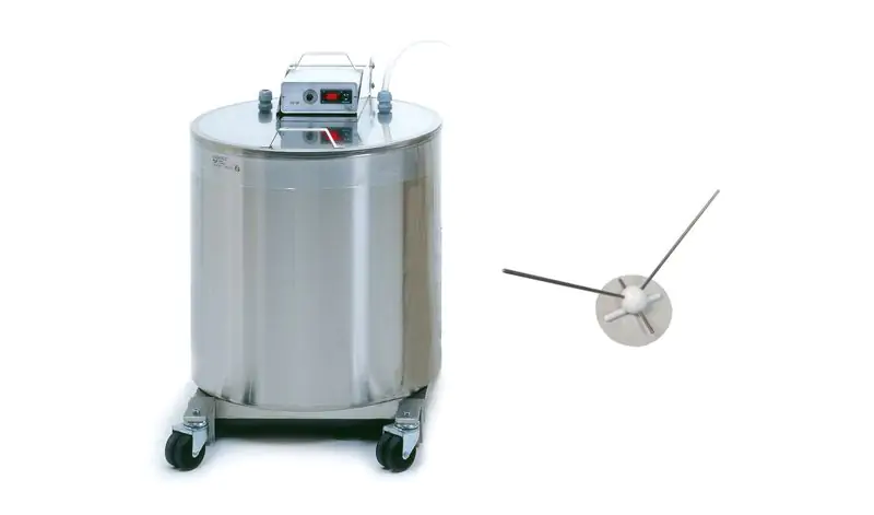 Heated extender vat, 100 l, with stirrer, on rolls