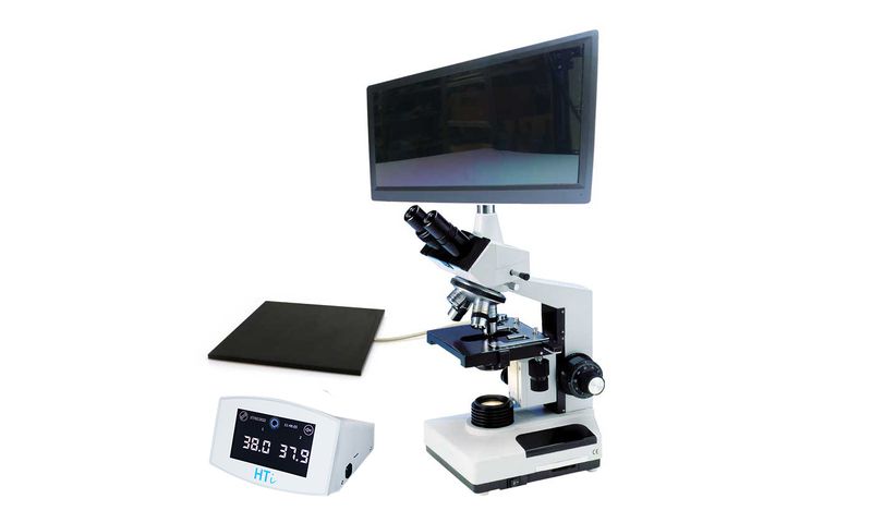 Phase contrast microscope MBL 2100, with camera and monitor, heated stage, HTi