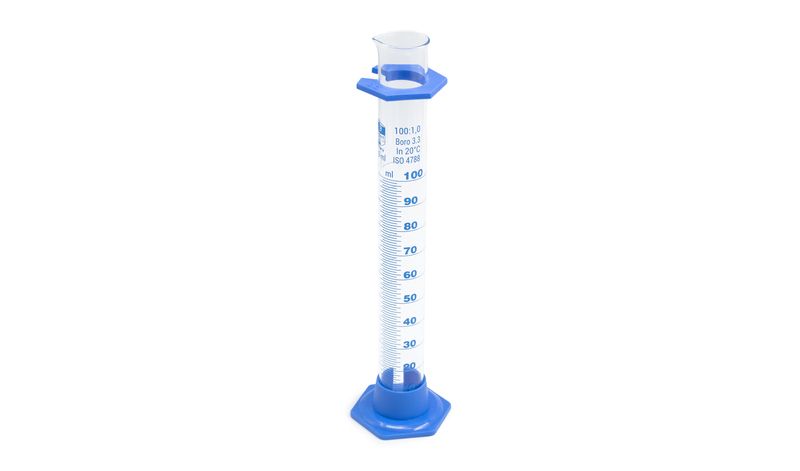 Measuring cylinder, glass, 100 ml, hexagonal plastic base